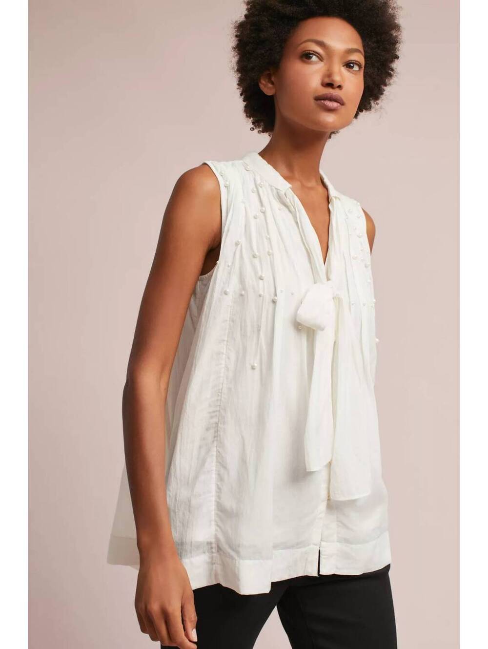 NWT Anthropologie Feather Bone Leonie Pearl Tie-Neck Tunic Blouse Small - Picture 9 of 9